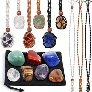Crystals Necklace Holders Healing Stones Set 7 Chakras Adjustable Crystal Cage